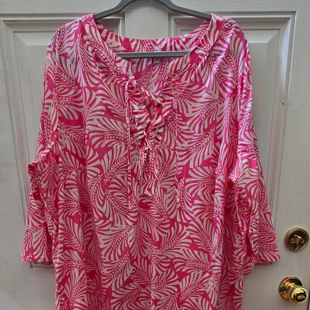 Talbot's blouse EUC 3x pink and white pop over top